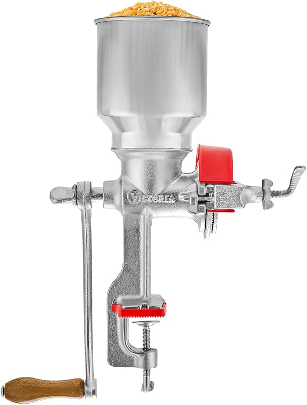Victoria Manual Cast Iron Grain Mill with High Hopper, Premium Corn Gr