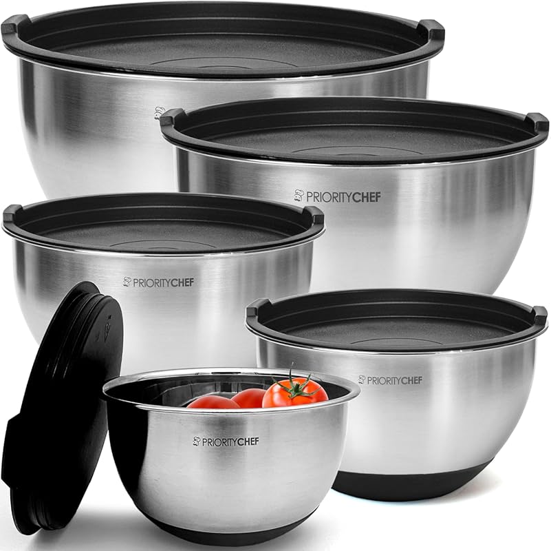 Priority Chef Premium 5-Piece Stainless Steel Mixing Bowls with Airtig