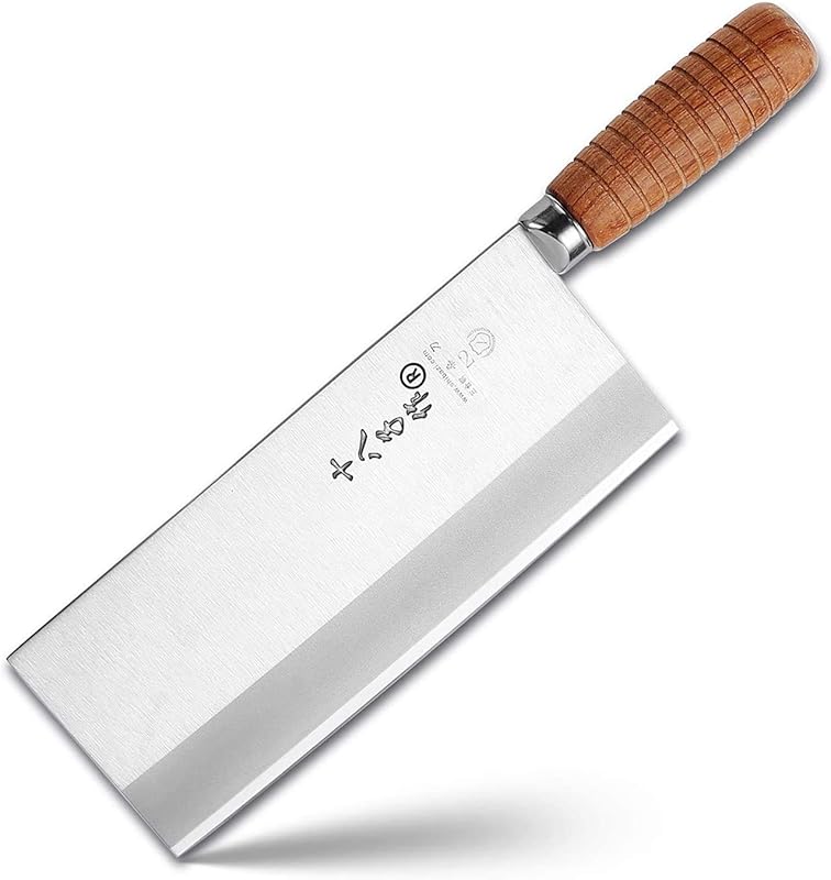 SHI BA ZI ZUO 8-inch stainless-steel cleaver knife with non-stick wood