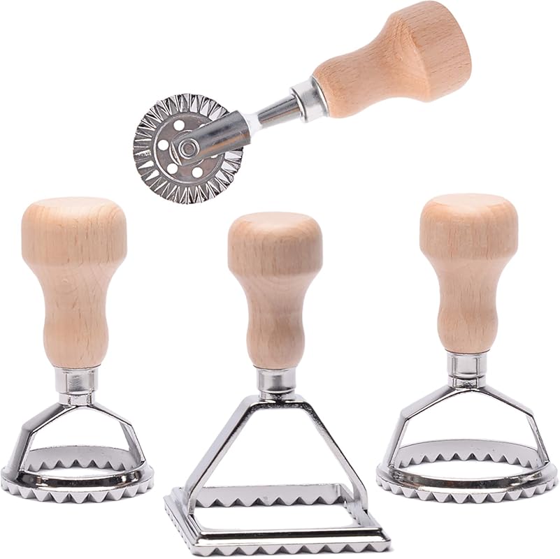MASTER FENG Ravioli Stamp Maker Cutter with Roller Wheel, Wooden Handl