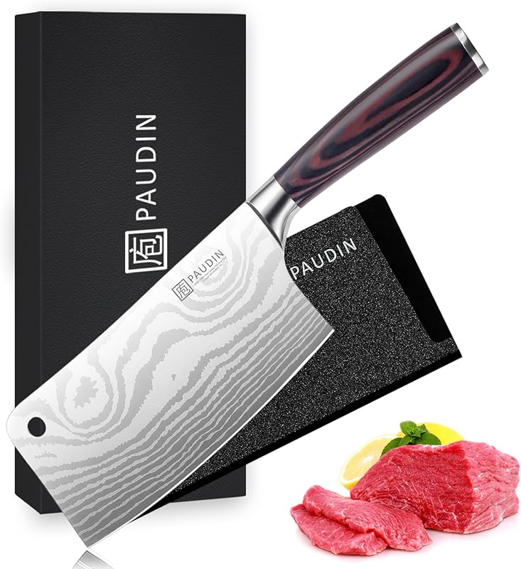 PAUDIN 7-inch High Carbon Stainless Steel Chinese Cleaver Knife with W