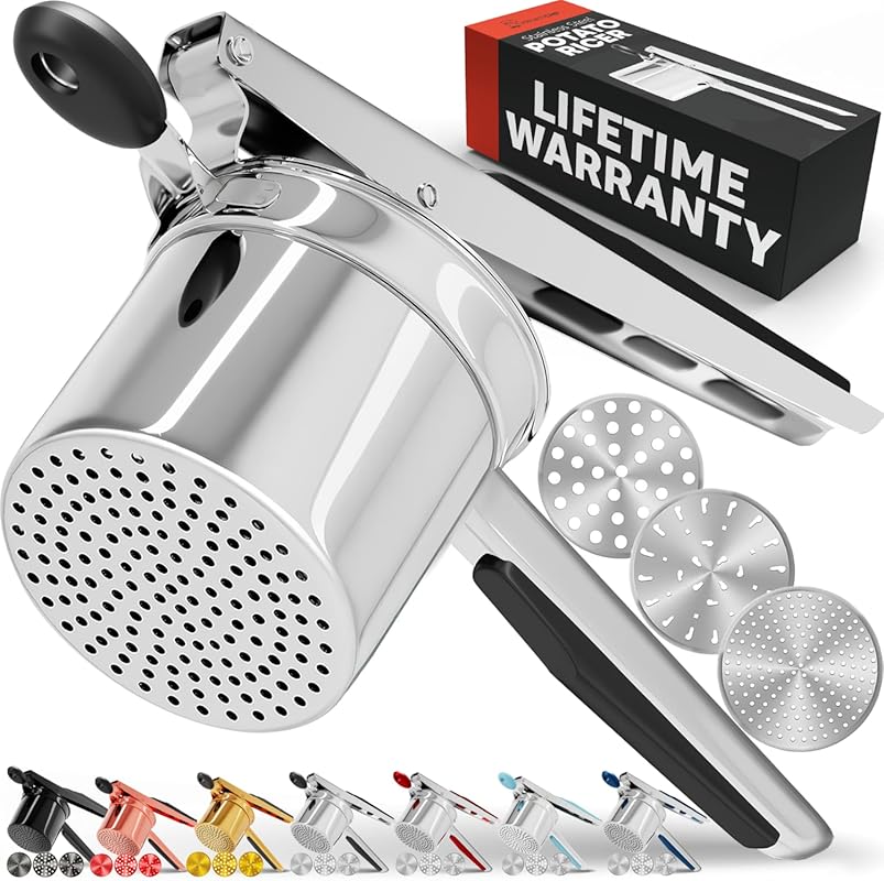 PriorityChef Large 15oz 3-Disc Potato Ricer - Heavy Duty Stainless Ste