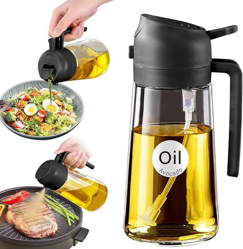 YARRAMATE 2-in-1 Olive Oil Sprayer: 16oz/470ml Glass with Portion Cont