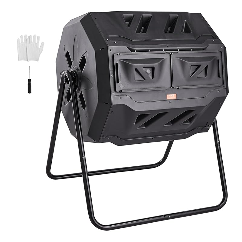 VEVOR 43-Gallon Dual Chamber Tumbling Composter with Steel Frame - BPA