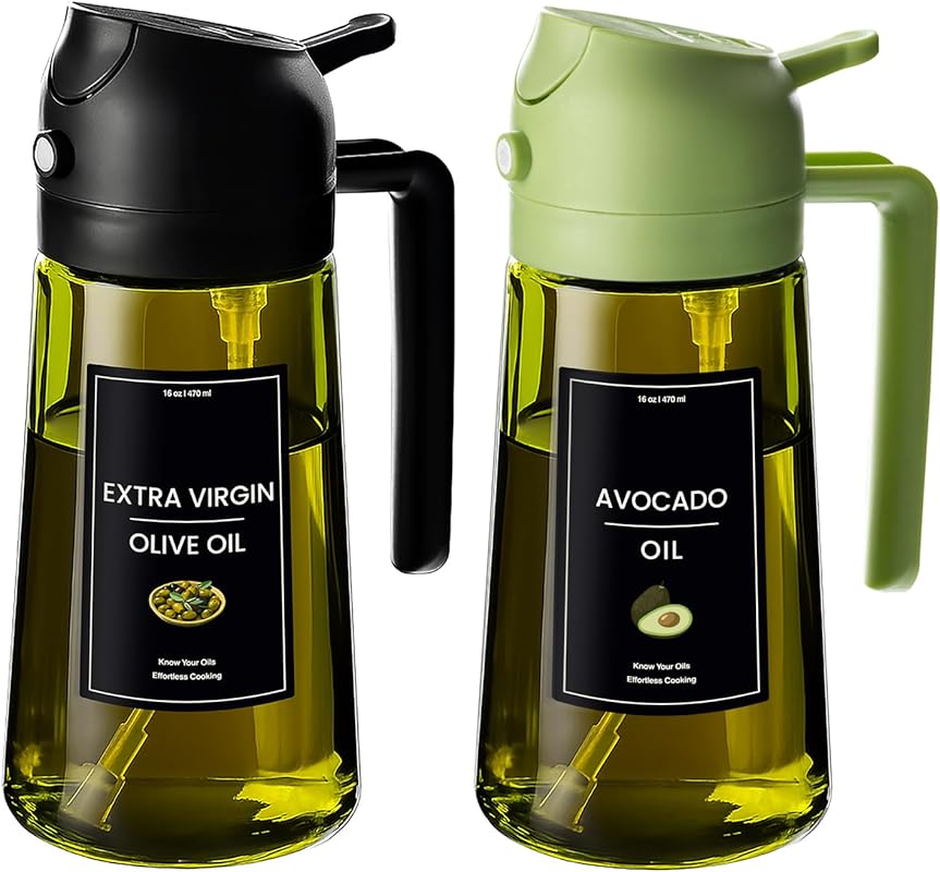 CXINYI 2-in-1 Olive Oil Sprayer: 16oz/470ml Light-Proof Glass for Cook