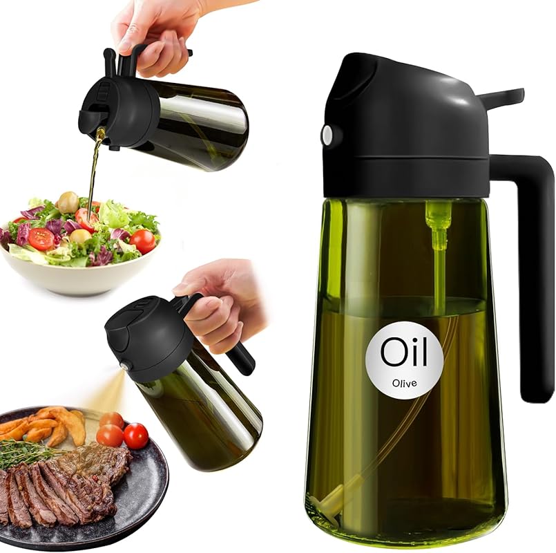 YARRAMATE 2-in-1 Olive Oil Sprayer: 16oz/470ml Light-Blocking Dark Gre