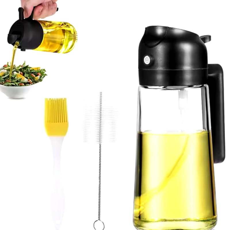 2-in-1 Oil Sprayer with Brush: 16oz Glass Olive Oil Sprayer, Food-Grad