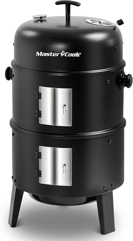 MASTER COOK 16-inch 4-in-1 Charcoal Smoker with Built-in Thermometer,