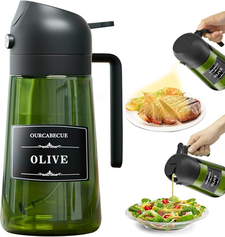 2-in-1 Olive Oil Sprayer: 16oz Light-Blocking Dark Glass Dispenser, Fo
