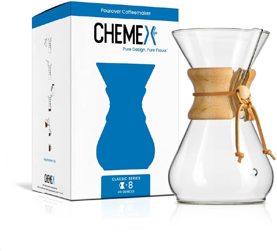 Chemex Pour-Over Glass Coffeemaker, Classic Series 8-Cup, Hand-Blown B