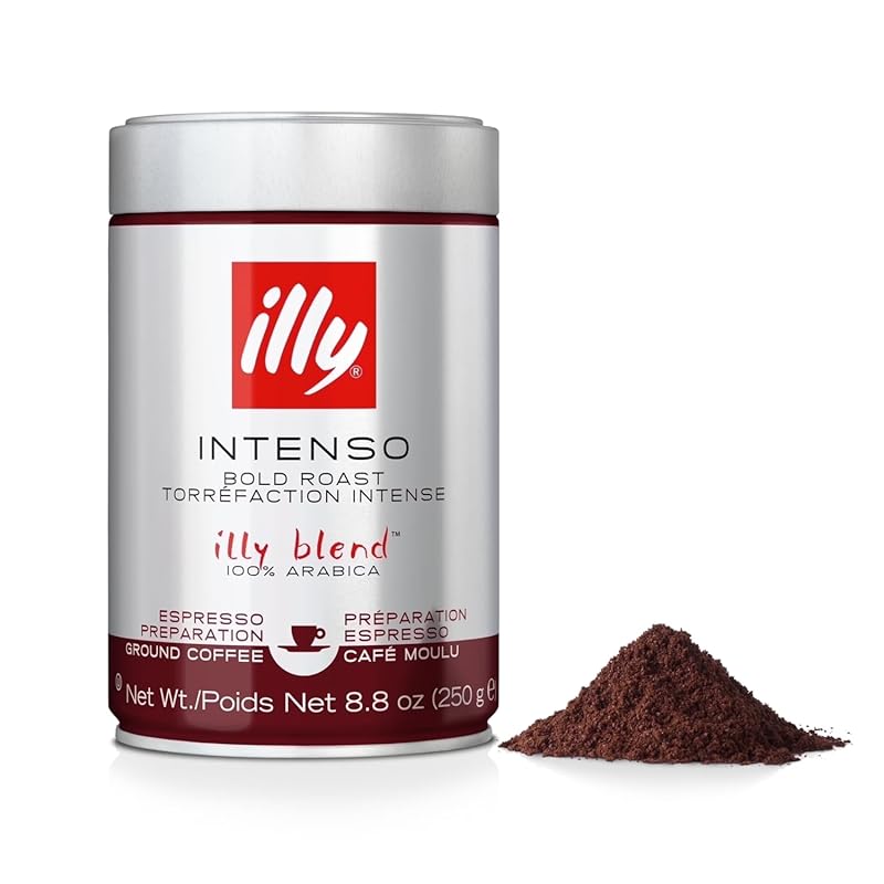 illy Intenso Bold Roast Ground Espresso Coffee - Intense, Robust, Coco