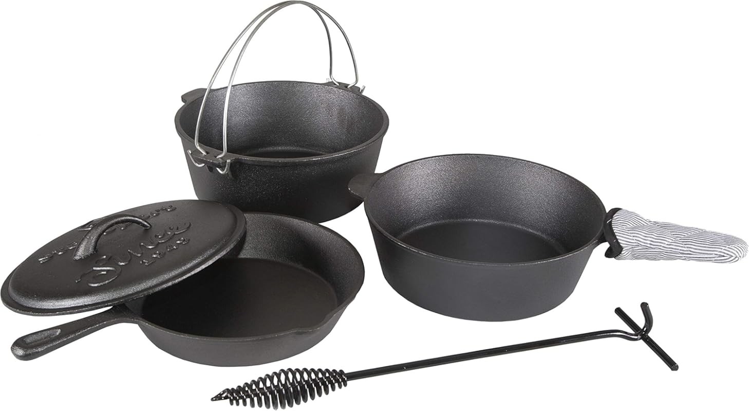 Stansport Pre-Seasoned Cast Iron 6-Piece Cook Set perfect for camping