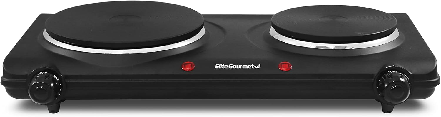 Elite Gourmet EDB-302BF Double Cast Iron Electric Burner – 1500W Count