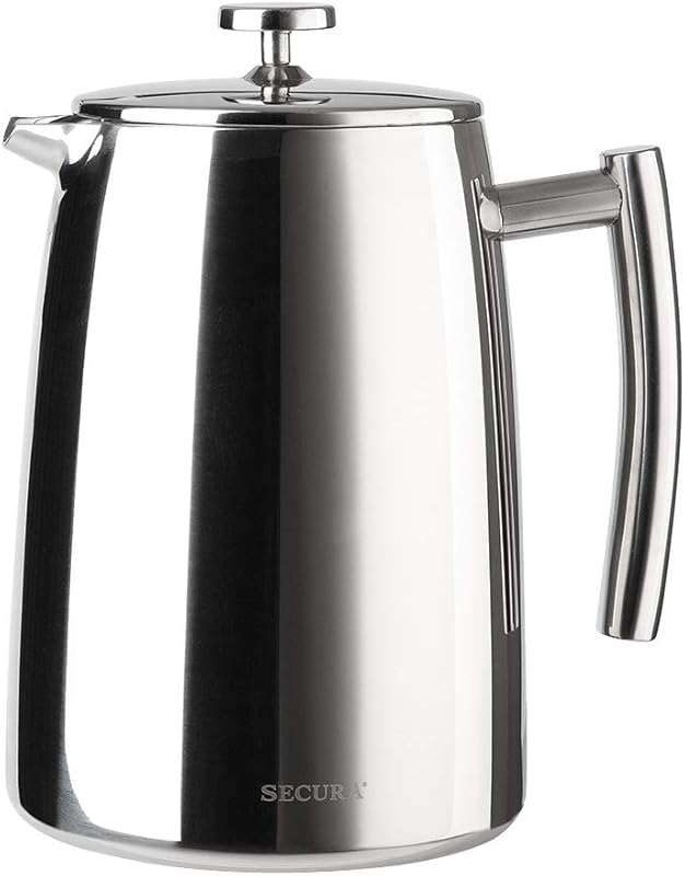 Secura 50 oz French Press: 304 Stainless Steel Insulated with Extra Sc