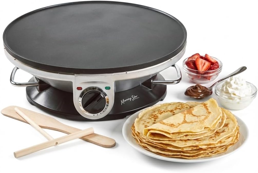 Morning Star 13-inch Electric Crepe Maker – Nonstick with Adjustable T