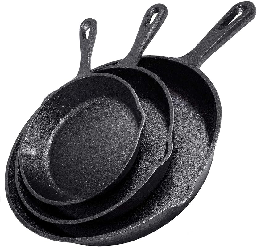 Cast Iron Skillet 3-Piece Set: Heavy-Duty Professional Pre-Seasoned Pans 10
