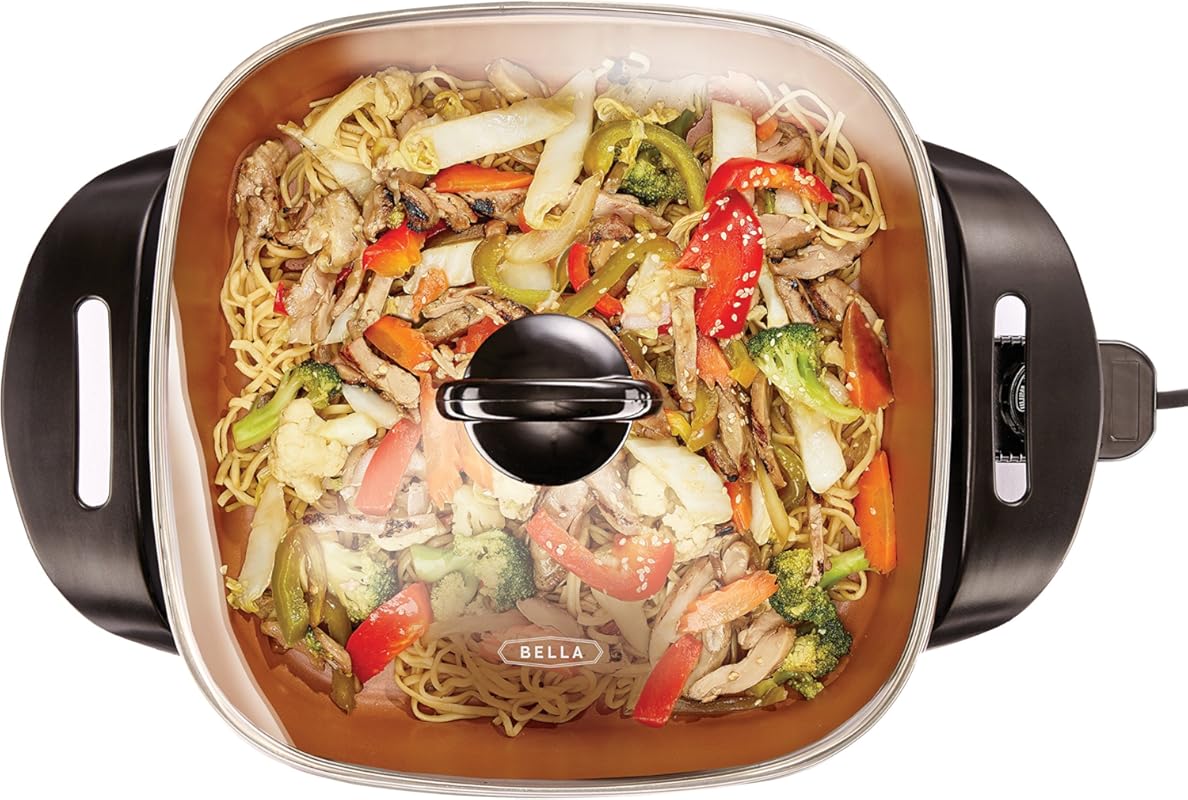 bella Electric Skillet and Frying Pan with Glass Lid, Nonstick Coating