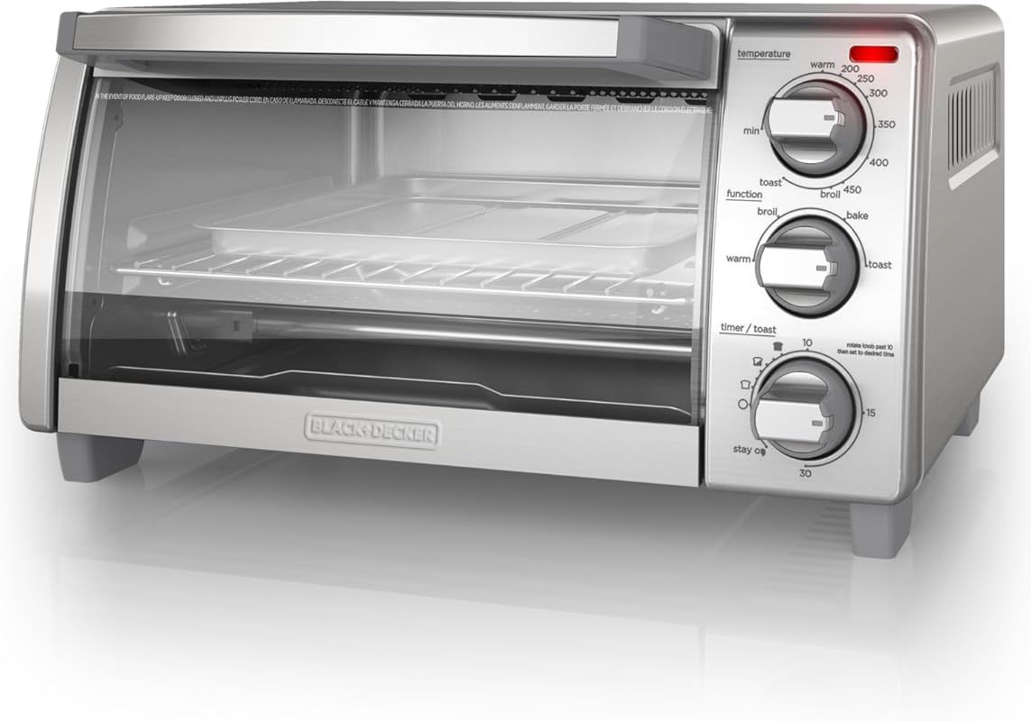 BLACK+DECKER TO1760SS 4-Slice Toaster Oven with Natural Convection, St