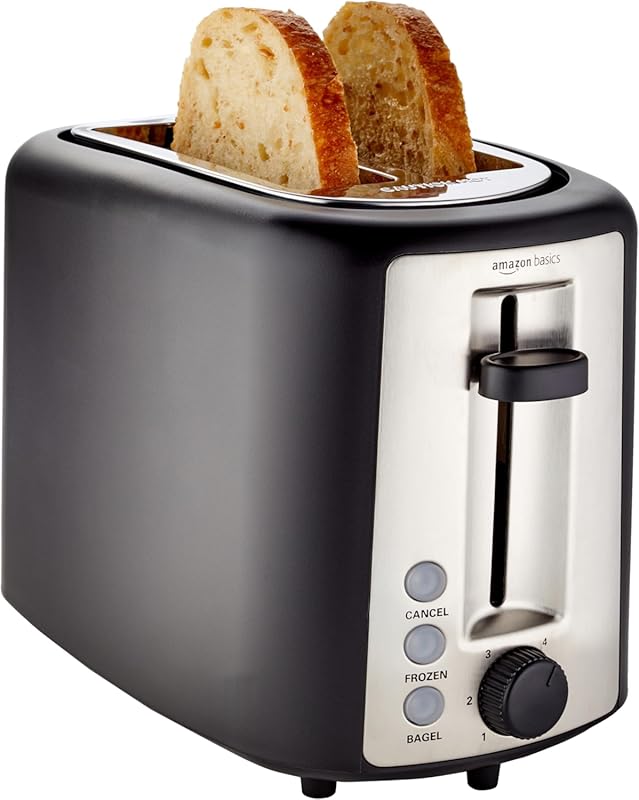 Amazon Basics 2-Slice Toaster with Extra Wide Slots for Bagels, 6 Brow