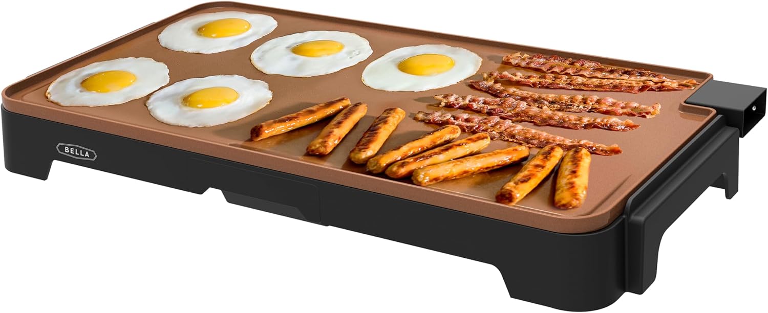 bella XL Electric Ceramic Titanium Griddle, Makes 15 Eggs at Once, Hea