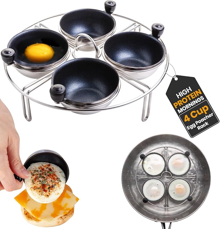 Eggssentials Stainless Steel Egg Poacher Insert – PFOA-Free Nonstick,