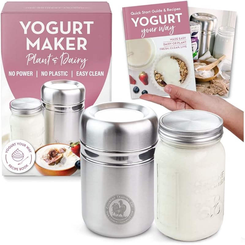 Stainless Steel Yogurt Maker 1 Quart Glass Jar Recipe Book 12+ Easy Ho