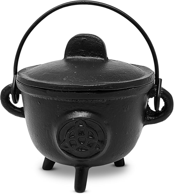 New Age Imports 4 Inch Cast Iron Cauldron BR90 - Handle & Lid for Smud