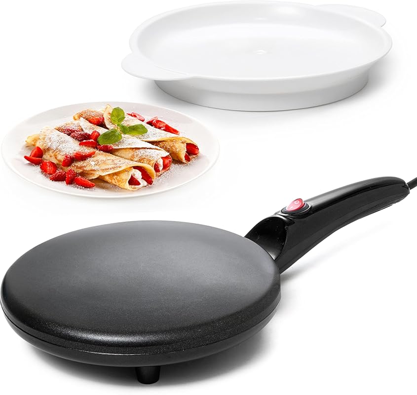 Moss & Stone 8-Inch Electric Crepe Maker with Nonstick, Dipping Plate,