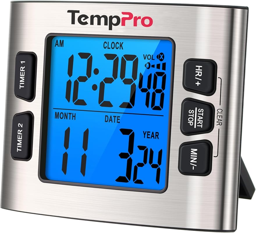 TempPro TM02 Dual Digital Kitchen Timer - Magnetic, Adjustable Alarm V