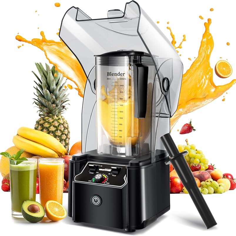 WantJoin 2200W Commercial Blender with Quiet Shield, Self-Cleaning, 64