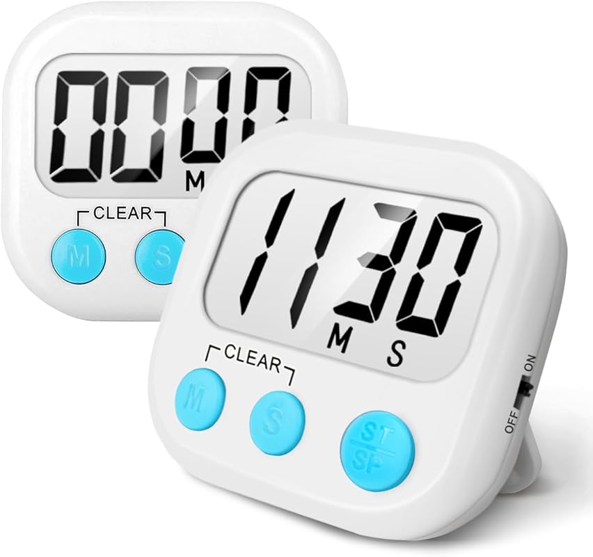 2 Pack Digital Kitchen Timers - Big Digits, Loud Alarm, Magnetic Backi