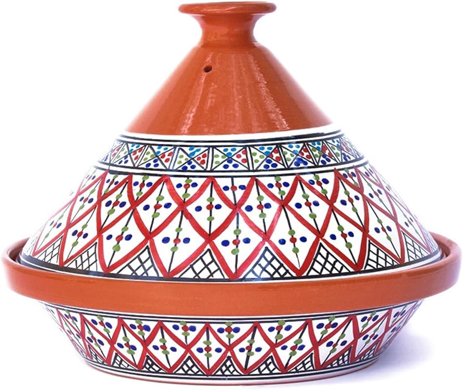 Kamsah Non-Stick Handmade Tagine Pot 12” 5.5 QT - Moroccan Ceramic wit