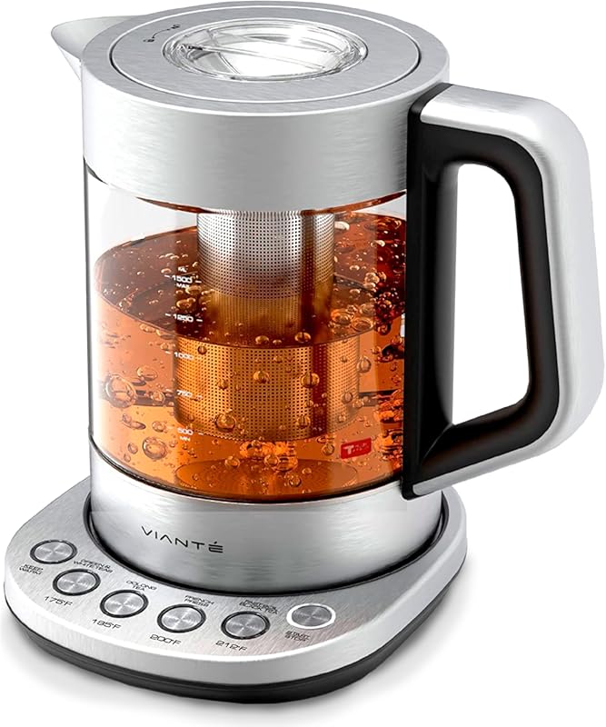 Viante Electric Kettle with Infuser: No Plastic Water Contact, Tempera
