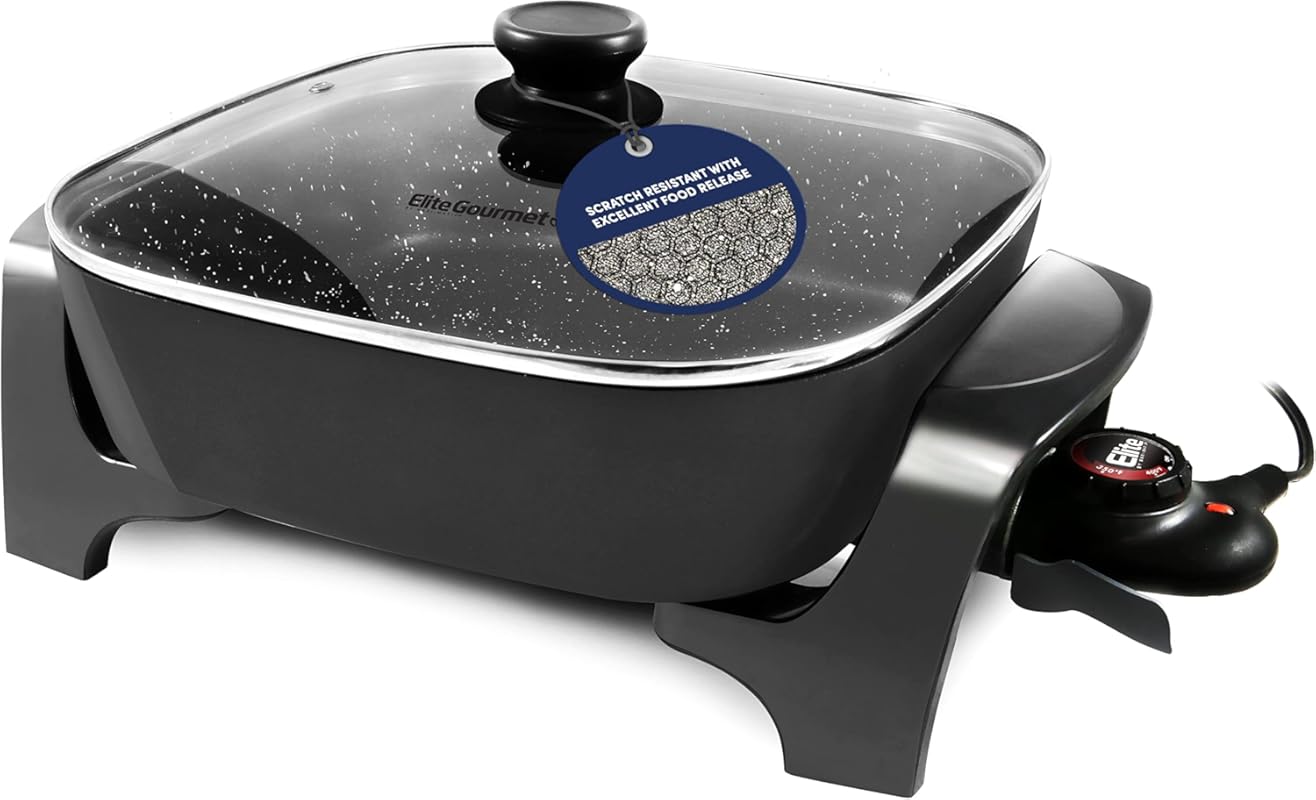 Elite Gourmet EG6201 Extra Deep Electric Skillet, 7.5qt, Scratch-Resis
