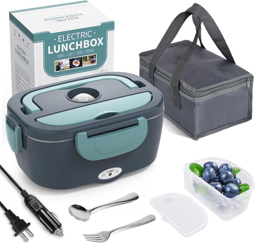 3-in-1 Ultra Quick Electric Lunch Box Food Heater with Fork Spoon & In