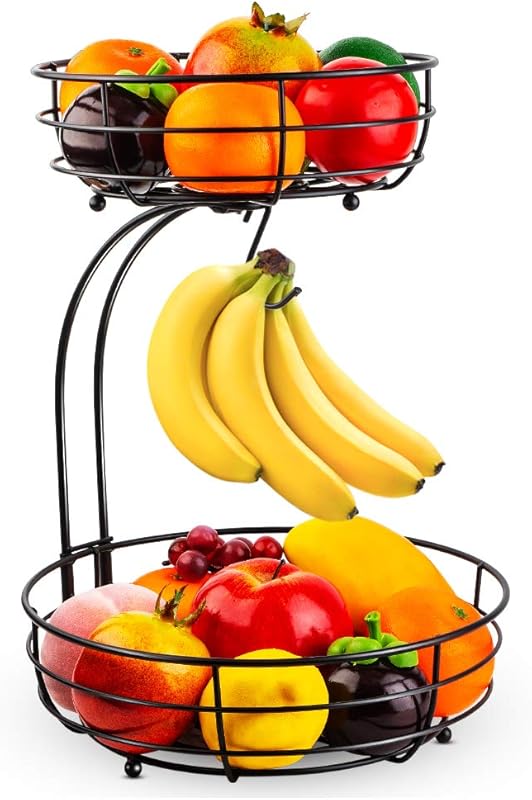 Auledio Iron 2-Tier Countertop Fruit & Vegetable Basket Storage with B