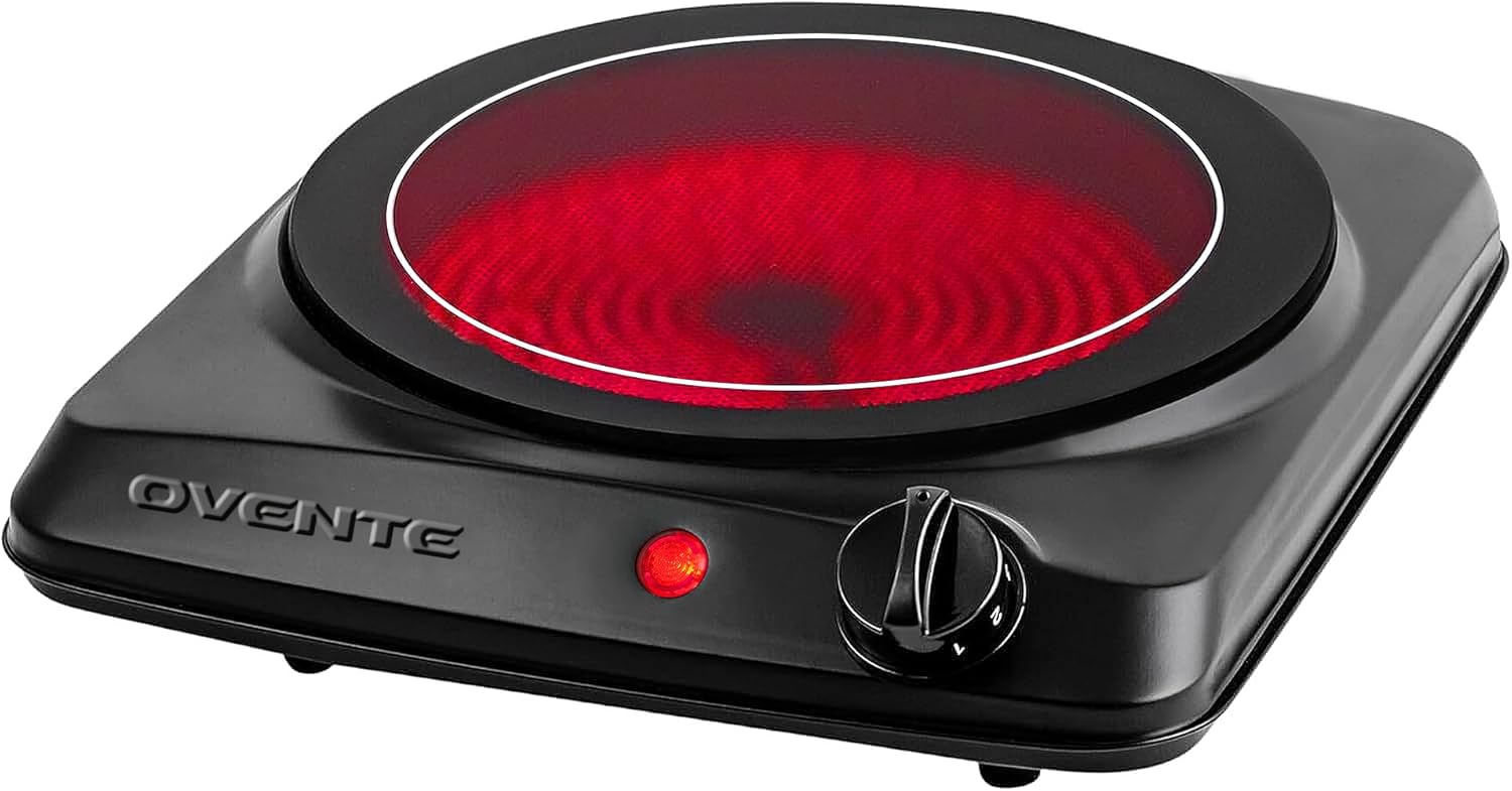 OVENTE Countertop Infrared Single Burner, 1000W Electric Hot Plate wit