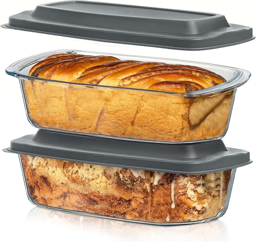 Razab Large 7.6 Cups/1800 ML Glass Loaf Pan with Lids Set of 2 - BPA F