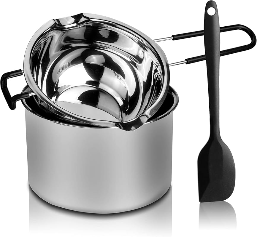 Stainless Steel Double Boiler Pot Set 600ml 1600ml with Silicone Spatu