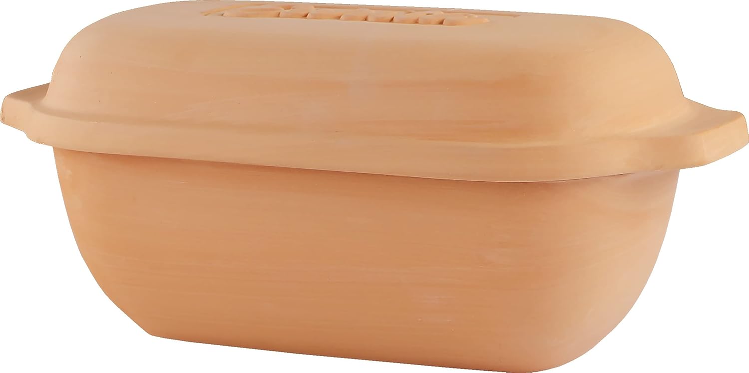 Eurita Clay Bread Pan with Lid - Non-Stick, Healthy Clay Pot Cooking,