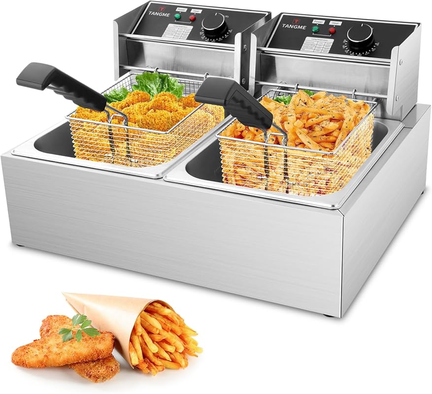 3400W Commercial Electric Deep Fryer with 2x6.35QT Stainless Steel Bas