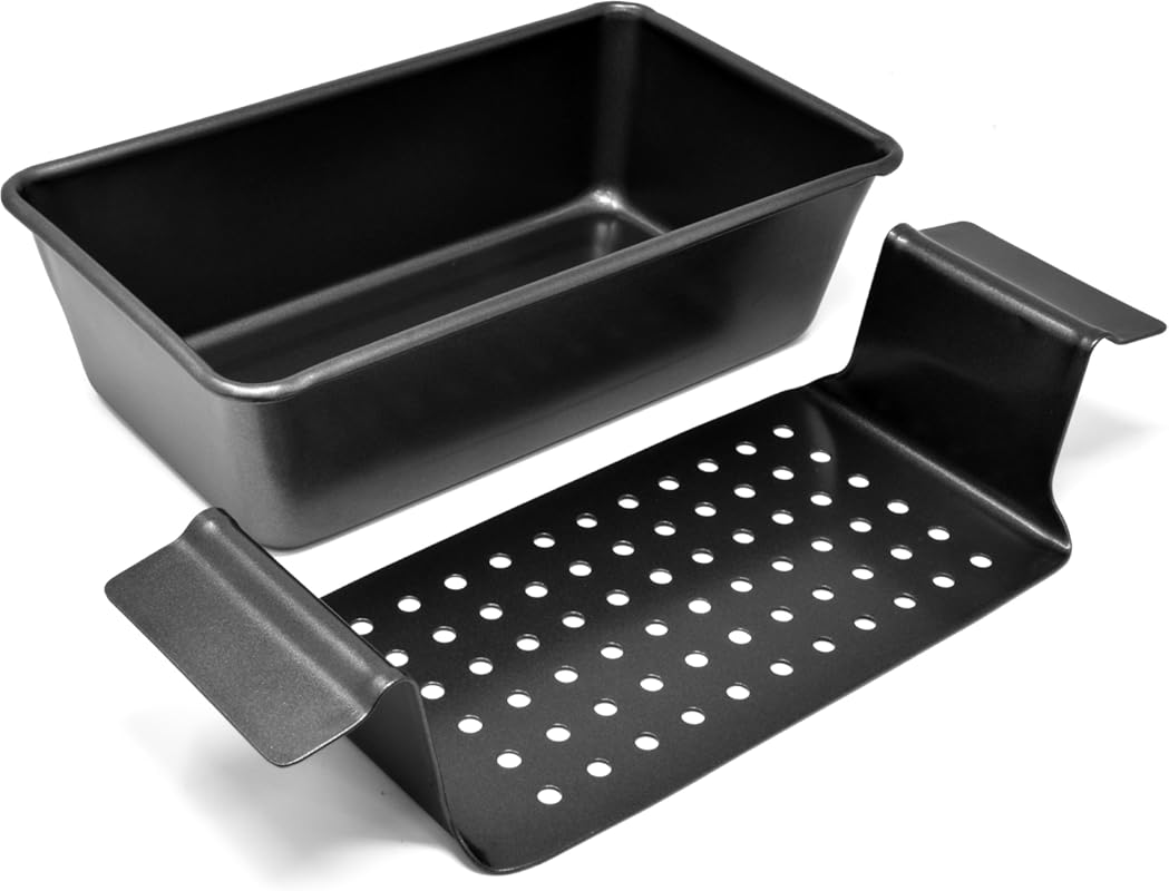 PERLLI 2-Piece Meat Loaf Pan with Drip Tray - High-Carbon-Steel Nonsti