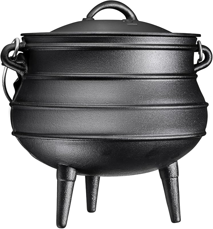 Bruntmor 12 Quart Cast Iron Potjie Cauldron - Pre-Seasoned Heavy-Duty