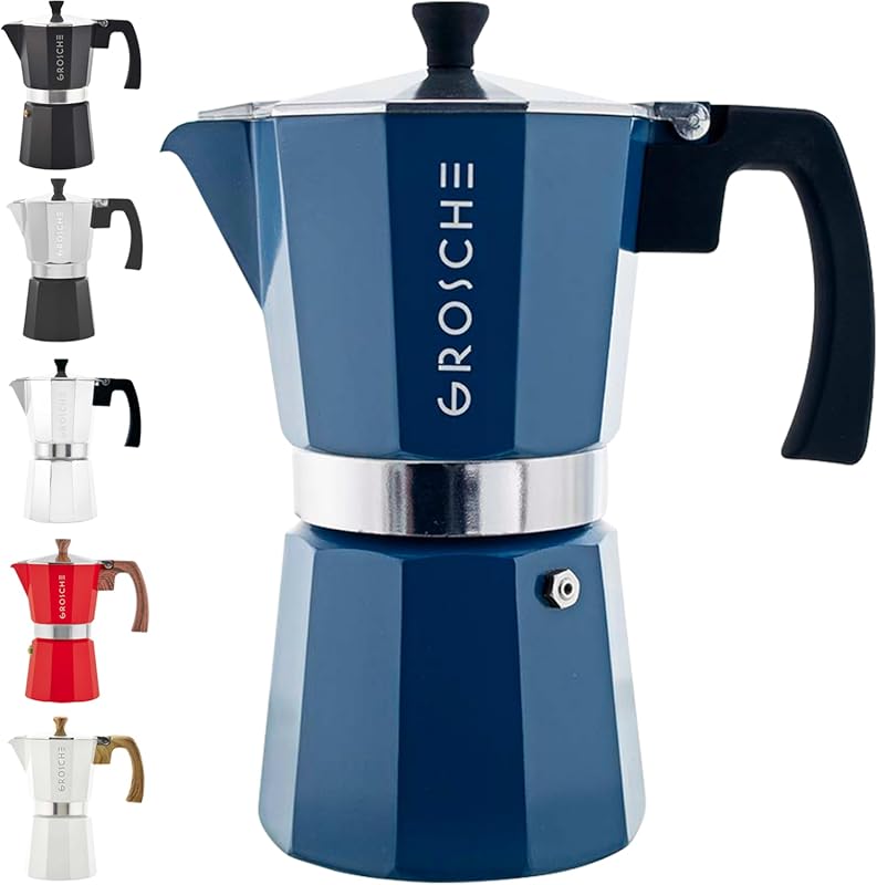 GROSCHE Milano Stovetop Espresso Maker Moka Pot, Blue, 9 Cups 15.2 oz,
