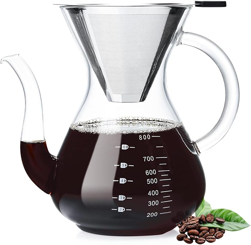 Unbreakable Pour Over Coffee Maker with Double Stainless Filter, 27 fl