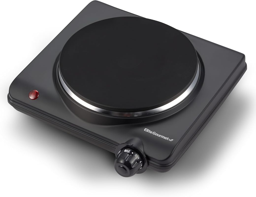 Elite Gourmet Countertop Electric Burner, 1000W Cast Iron Hot Plate, 7