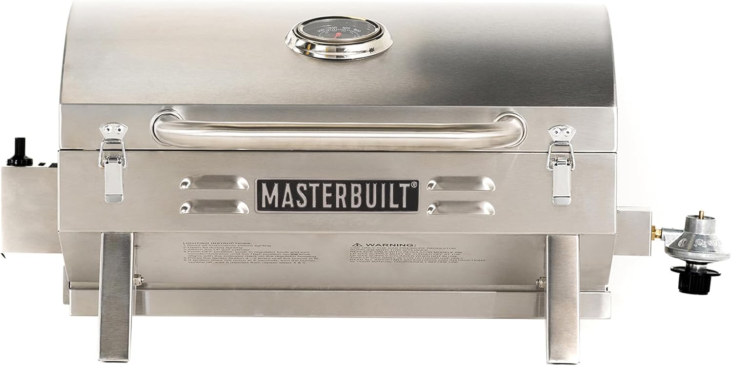 Masterbuilt MB20030819 Portable Propane Grill: Folding Legs, Chrome Wa