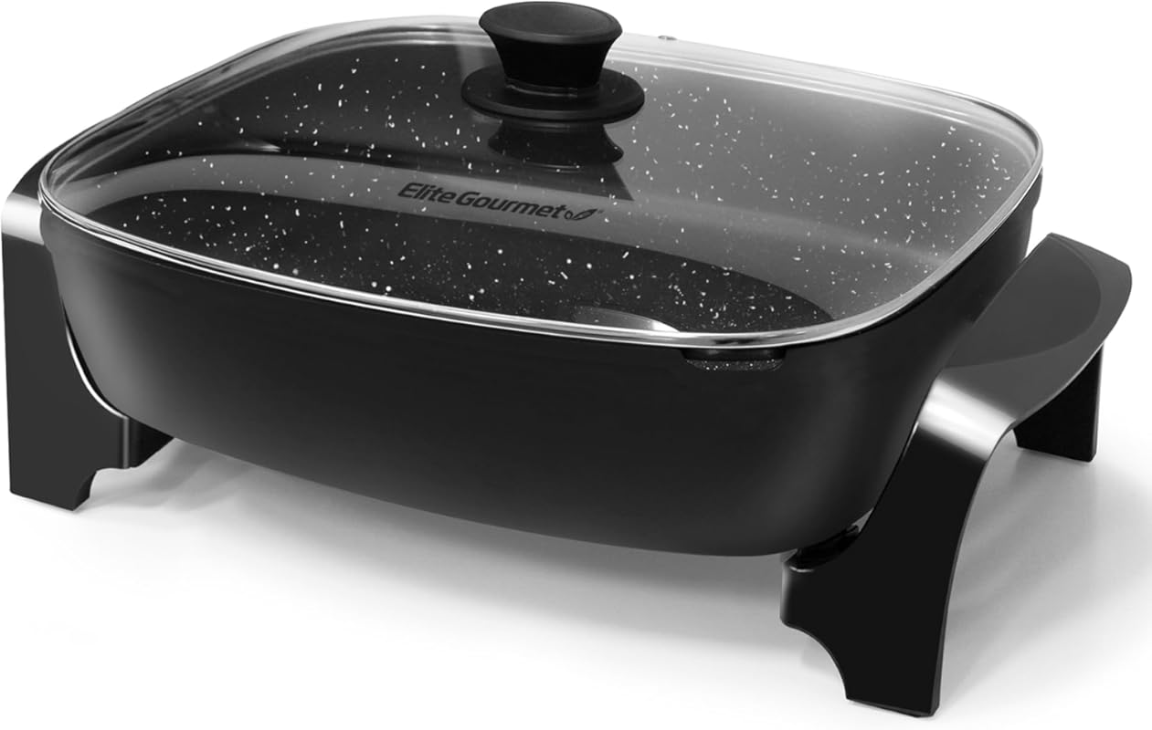 Elite Gourmet EG-6203 16x13x3.2 Deep Electric Skillet, 10.5qt, Scratch