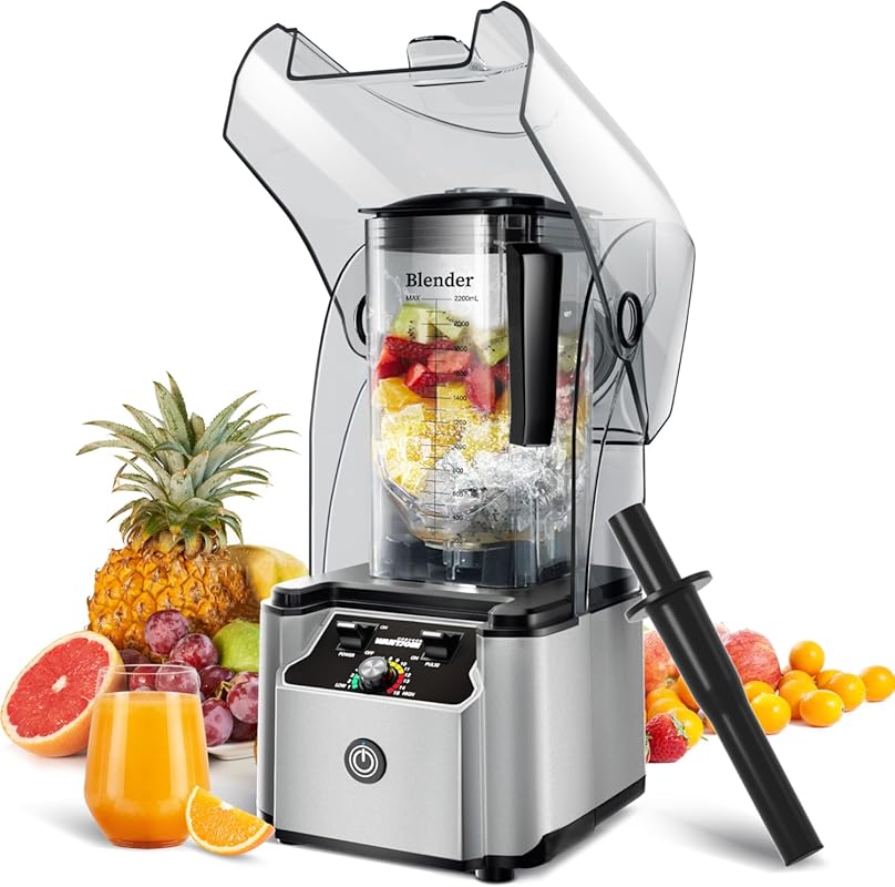 WantJoin Commercial Blender with Quiet Shield, 2200W, Self-Cleaning, 6