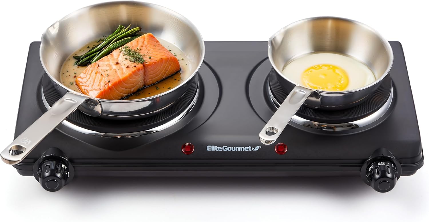 Elite Gourmet EDB-302BF Double Cast Iron Electric Burner – 1500W Count